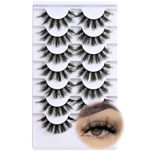 APCYUST Pestañas postizas finas, pestañas postizas con volumen, tira de ojos, espigas, esponjosas, pestañas postizas de visón, 7 pares de pestañas