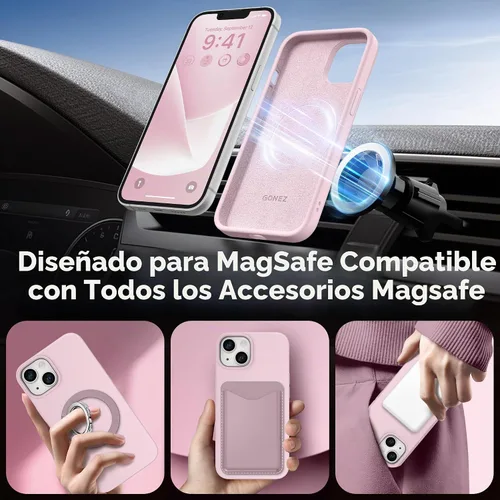 Vista 4 de GONEZ Funda magnética para iPhone 13/14, funda de silicona rosa pastel