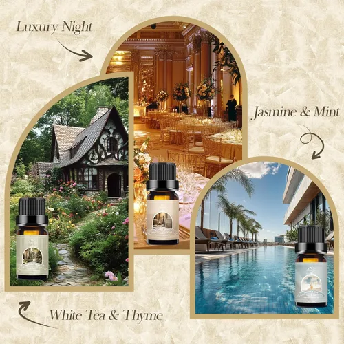 Vista 2 de Juego de aceites esenciales para hotel, 6 aromas premium para difusor, aromaterapia, hogar, spa, fabricación de velas, juego de aceites aromáticos