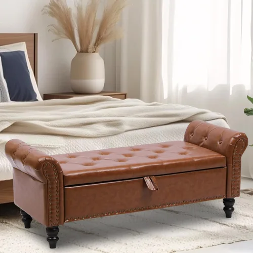 Vista 59 de Babion Banco otomano de almacenamiento con brazos, banco de extremo de cama para dormitorio, banco de almacenamiento con botones para entrada, sala