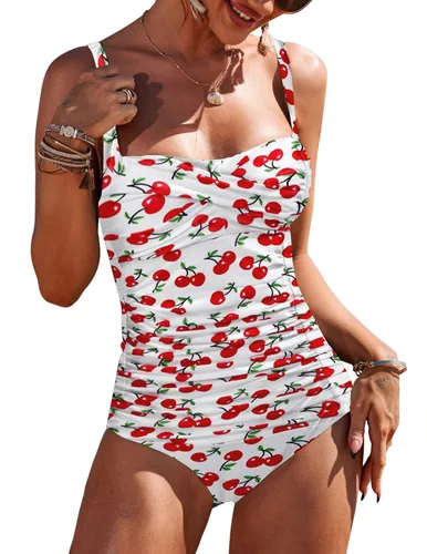 Vista 26 de Ekouaer Traje de baño de una pieza para mujer, con control de abdomen, fruncido, estilo vintage, retro, con efecto de realce Azul