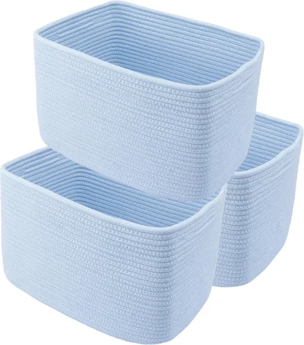 Vista 12 de Cesta de almacenamiento de cuerda de algodón, cesta tejida para organizar estantes, 15 x 10 x 9.3 pulgadas, cestas decorativas rectangulares