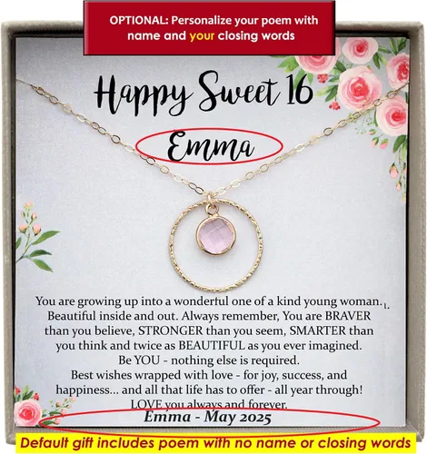 Vista 3 de Collar personalizado de Be Wished, regalo Sweet 16 para niñas, con mensaje significativo