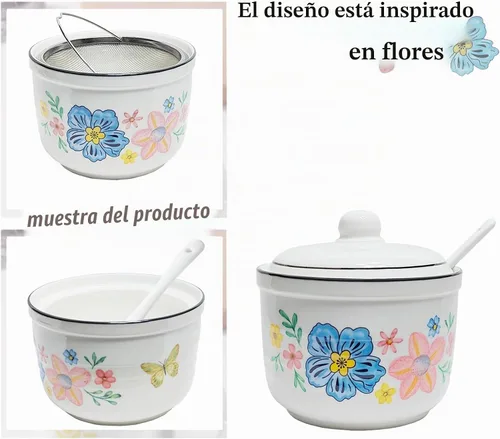 Vista 3 de Recipiente de grasa de tocino de cerámica con colador, lata de almacenamiento de aceite de cocina 17oz (colorido)