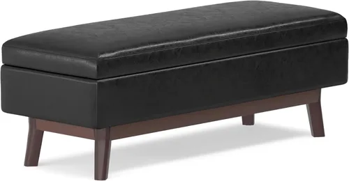 Vista 32 de Simpli Home Owen - Taburete rectangular de 48 pulgadas de ancho, con reposapiés de piel sintética para sala, color marrón