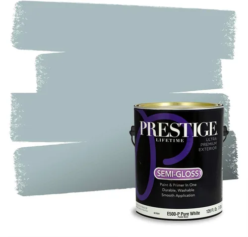 Vista 251 de Prestige Paints - Pintura exterior e imprimación en uno, 1 galón, plano, coincidencia comparable con Behr Misty Isle, P500-N-MQ5-62