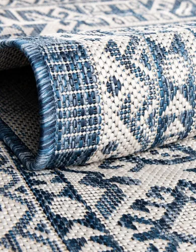 Vista 7 de Unique Loom Outdoor Aztec Collection Alfombra de área - Chalca (10 pies, redonda, azul/marfil)