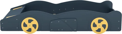 Vista 62 de Cama de plataforma en forma de auto de carreras de tamaño individual con ruedas, marco de cama de plataforma de madera con dos asientos y soporte