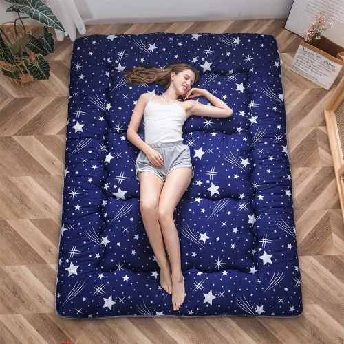 Vista 268 de Colchón futón japonés de piso gris constelación, de piso tatami, portátil, para acampar, para niños, sofá cama plegable enrollable con protector