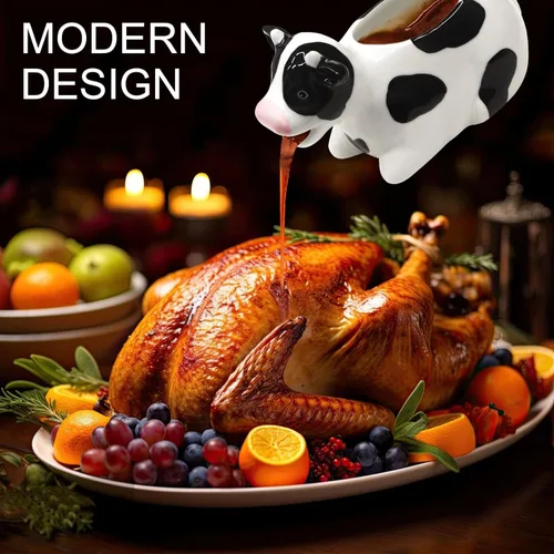 Vista 2 de Bote de salsa blanca, jarra de cerámica de vaca de 11 onzas, jarra de salsa pequeña con mango suave, bote de salsa de porcelana para aderezo