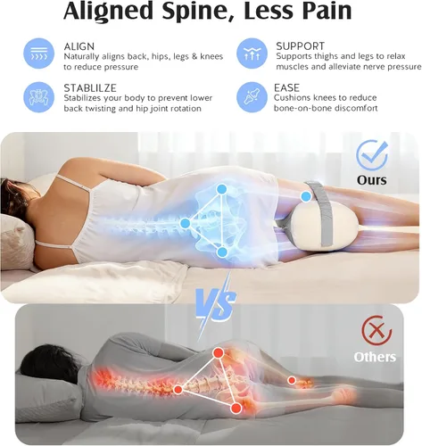 Vista 5 de YFONG Almohada de rodilla para dormir de lado, almohada de espuma viscoelástica transpirable para piernas con correa ajustable para embarazo, Gris
