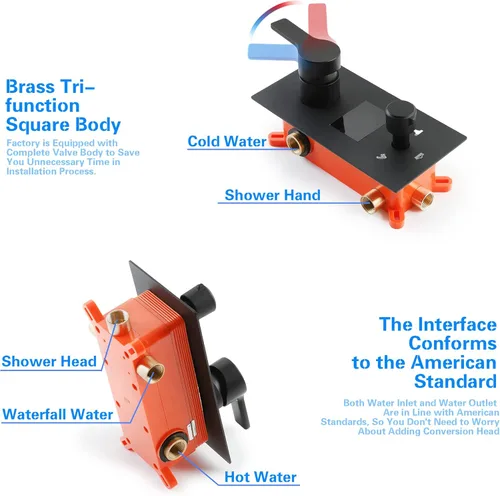 Vista 6 de SKOWLL Shower System with Tub Spout Bathroom Tub and Shower Faucet Combo Wall Mount 12 Inch Black Shower Head and Handle Set, Display Shower Valve