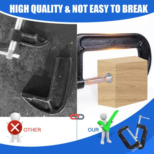 Vista 5 de Juego de 8 abrazaderas C de 6 pulgadas de acero resistente con marco de hierro fundido, mango en T deslizante, más estabilidad, abrazaderas masivas