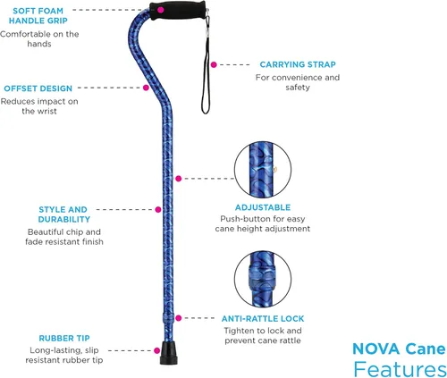Vista 4 de Nova Medical Lightweight Adjustable Designer Canes with Offset Handles