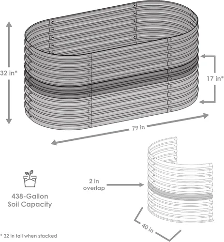 Vista 5 de Sunnydaze Cama de jardín elevada ovalada de 79 pulgadas, kit de maceta apilable de acero para flores con borde de goma, color plateado