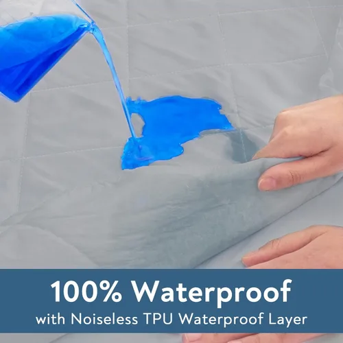 Vista 2 de Protector de Colchón Twin XL Impermeable, Protector de Colchón Tamaño Twin XL Acolchado, Cubrecolchón Ajustable Cobertor de Colchón, Hasta 18 Gris