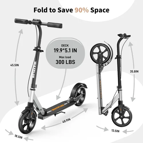Vista 8 de Kick Scooter for Ages 6+,Kid, Teens & Adults. Max Load 240 LBS. Foldable, Lightweight, 8IN Big Wheels for Kids, Teen and Adults, 4 Adjustable