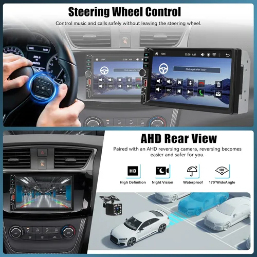 Vista 5 de Radio inalámbrica Carplay Android Auto de doble DIN, pantalla táctil HD de 7 pulgadas, estéreo para automóvil con Mirror Link, Bluetooth, cámara