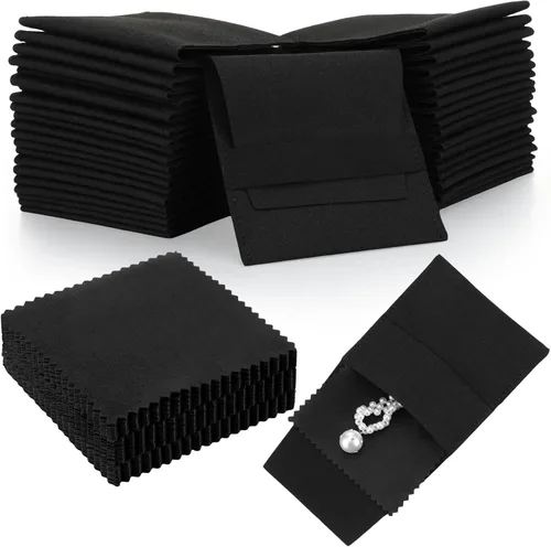 Vista 11 de Cunno 120 piezas de microfibra bolsa de joyería 3.1x3.1 in bolsa de embalaje regalo de lujo correa fija estilo sobre embalaje con paño de limpieza