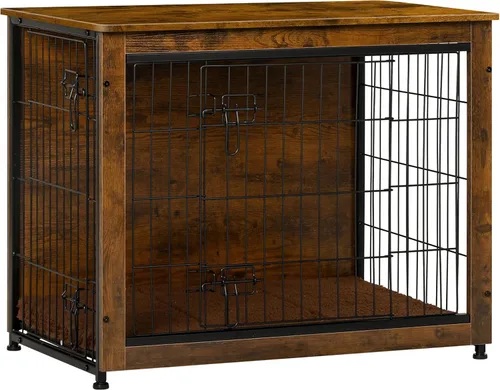 Vista 21 de DWANTON - Perrera con cojín, de madera, con puertas dobles, para interiores, S, M, L, 27.2 pulgadas de largo, negro