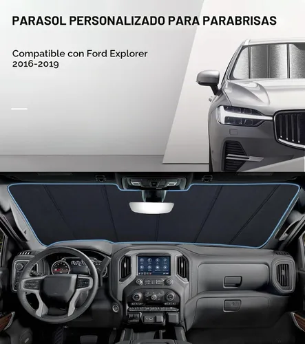 Vista 2 de Pigenius Parasol para parabrisas Ford Explorer 2016-2019, acabado plateado metálico Brushed Silver