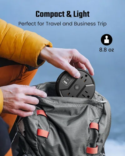 Vista 7 de Regleta protectora contra sobretensiones, cable de extensión de 10 pies con múltiples tomas, 9 tomas, 4 puertos USB, estación de carga rápida de 3