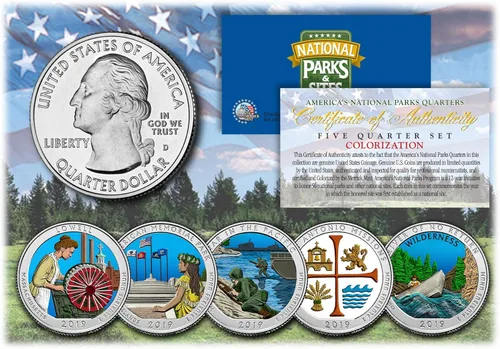 Merrick Mint 2019 America The Beautiful Colorized Quarters U.S. Parks - Juego de 5 monedas con cápsulas