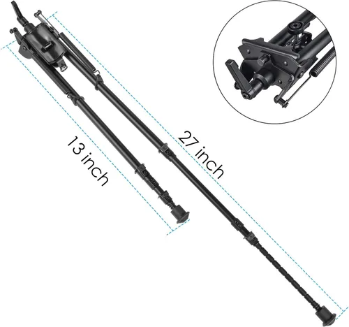 Vista 3 de Inclinación de pivote de bípode táctico de 13 a 27 pulgadas con palanca giratoria de bloqueo de cápsulas para disparos de largo alcance