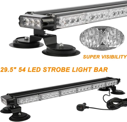 Vista 2 de ASPL - Barra de luz estroboscópica de 75 cm, 54 LED, doble cara, intermitente, de alta intensidad, luz estroboscópica con base magnética para Ámbar