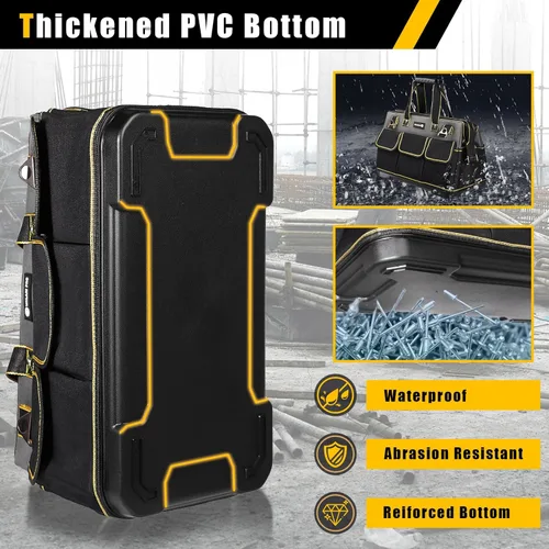 Vista 2 de Bolsa de herramientas de 17 pulgadas para hombres con base moldeada impermeable, bolsa de boca ancha de alta capacidad, bolsas de herramientas