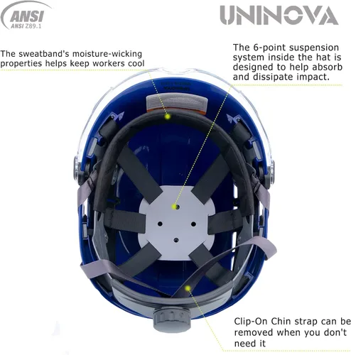 Vista 6 de UNINOVA Casco de seguridad Casco aprobado por ANSI Z89.1 ajustable Suspensión de trinquete de 6 puntos y cascos OSHA