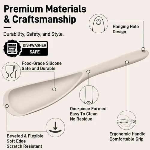 Vista 8 de Paquete de 2 espátulas de silicona para utensilios de cocina antiadherentes 2 paquete caqui