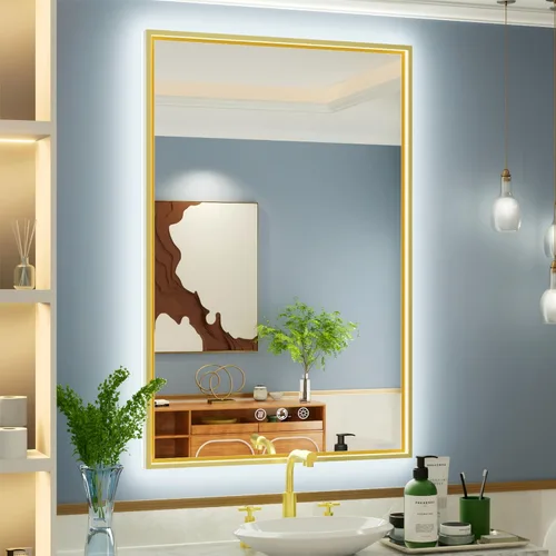 Vista 10 de Espejo LED negro de 20 x 28 pulgadas para baño con luces delanteras y traseras, ajustable de 3000 K/4500 K/6000 K, espejo de tocador de baño