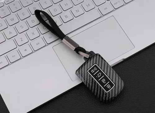 Vista 4 de Funda para llavero compatible con Toyota Highlander Avalon Camry Corolla RAV4 2019 2018 2017 4 botones sin llave con diseño de fibra de carbono ABS