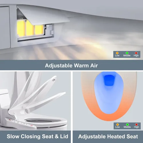 Vista 4 de ZMJH ZMA102D Asiento de inodoro con bidé, redondo inteligente, agua caliente ilimitada, lavado en remolino, calentado electrónicamente, secador
