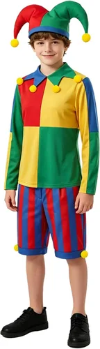 XUNZOO Kids Long Sleeve T-shirt for Parties Carnivals Pretend Play Clown Dress Up Joker Cosplay Outfit Game Colorful 9-10 Years