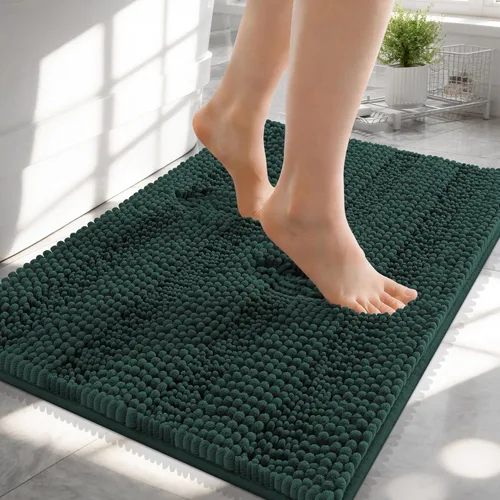 Vista 175 de OLANLY Alfombras de Baño Gruesas de 47 x 20 pulgadas, Extra Suaves Absorbentes de Chenilla a Rayas, Respaldo de Goma, Lavables y Secables a Máquina