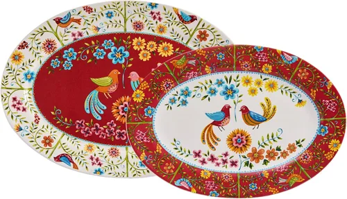 Vista 16 de Bico Autumn Birds - Juego de 2 bandejas ovaladas de 16 más 14 pulgadas, aptas para microondas y lavavajillas, para servir pescado, pollo, pavo