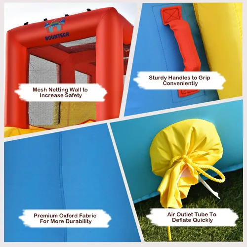 Vista 6 de BOUNTECH Tobogán acuático inflable, tobogán de surf de elefante, parque acuático para niños, castillo hinchable con 2 piscinas de chapoteo, cueva