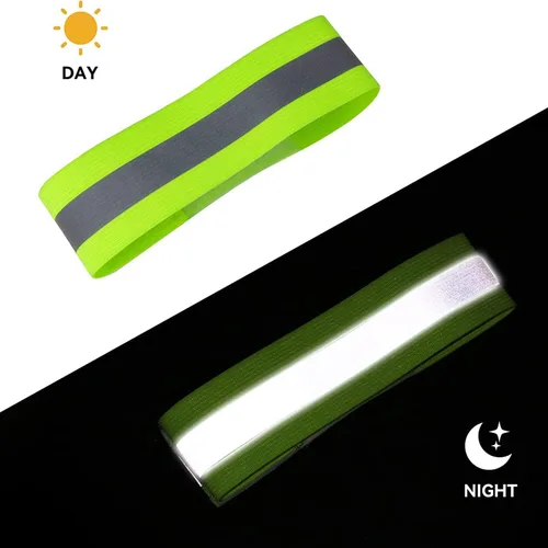 Vista 6 de 8 Pieces Bands High Visibility Reflector Bands Safety Reflector Tape Straps Running Gear for Cycling Walking Arm Wrist Ankle Leg (Green,2 Styles③)