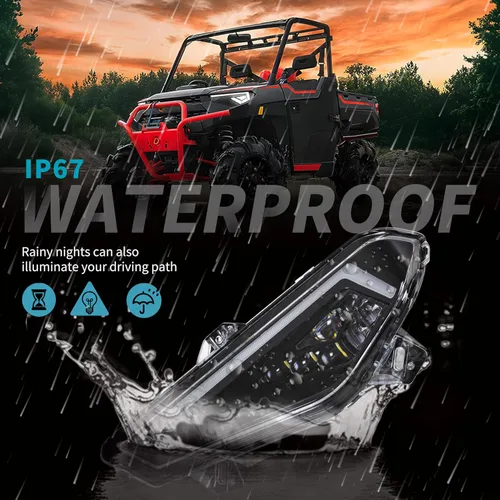 Vista 7 de Conjunto de faros delanteros LED para Polaris Ranger 18-25, luces delanteras LED con luces de circulación diurna, luz de señal de giro para Polaris