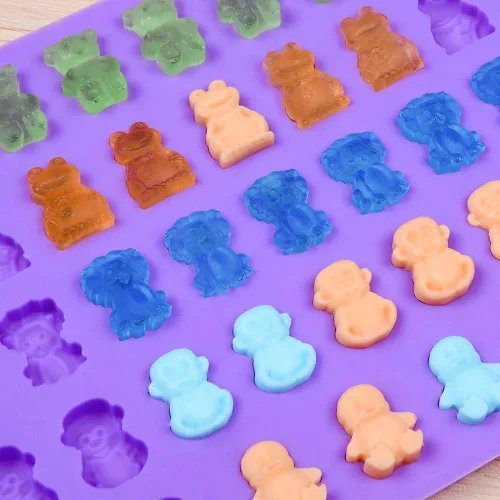 Vista 7 de Moldes de silicona para gomitas de caramelo – Moldes de chocolate que incluyen osos, ranas, leones, monos, pingüinos de goma de silicona premium