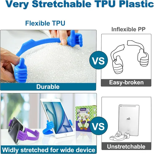Vista 5 de Honsky - Soporte funcional, divertido, pulgares arriba, para teléfono, tableta (TPU flexible, varios colores)., Negro