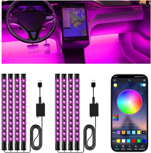 Vista 9 de Winzwon - Luces LED para el interior del automóvil (4 unidades), tira de 48 luces LED para automóvil, con puerto USB, control por aplicación