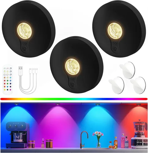 Vista 16 de Luces LED recargables con control remoto, paquete de 3 luces magnéticas para debajo del gabinete, luces LED accionadas a pila de 1500mAh