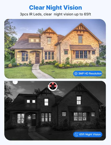 Vista 5 de Hiseeu Camera Add on 2 Pack 3MP Outdoor Wireless Security Camera,Waterproof Outdoor Indoor 3.6mm Lens IR Cut Day & Night Vision, Plug-in Camera