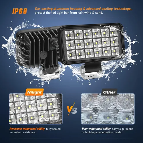 Vista 5 de Nilight - Juego de 2 luces de trabajo LED cuadradas de 4.4 pulgadas con interruptor de palanca integrado, lámpara de inundación de 150° de 36 W