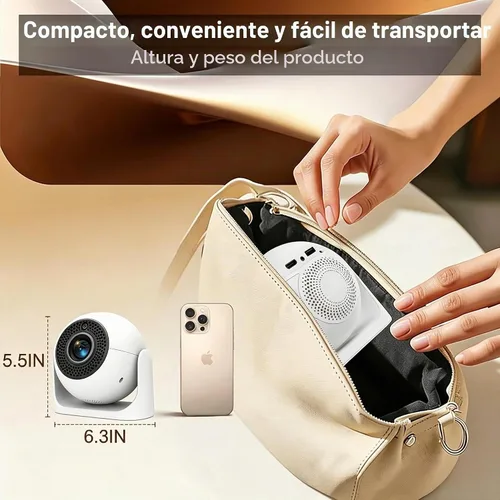 Vista 5 de Mini proyector negro con soporte 1080P WiFi Bluetooth, 200 ANSI portátil Gris