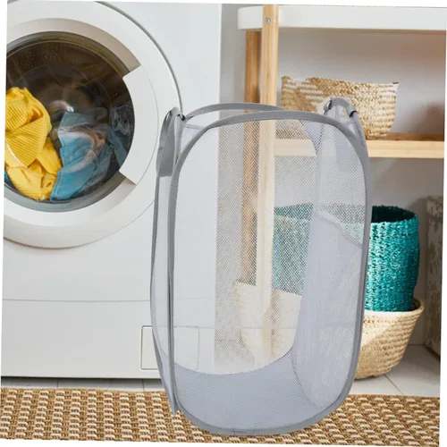 Vista 2 de LABRIMP Cesta de almacenamiento de lavandería de mimbre plegable de malla bolsa de lavandería para el hogar