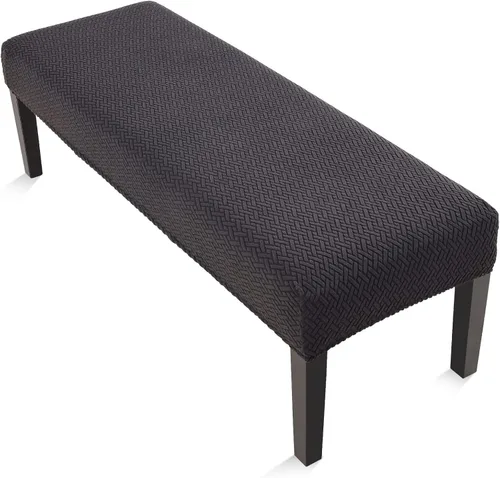 Vista 12 de YISUN Fundas de banco de jacquard para comedor, funda elástica lavable y extraíble para banco, protector de asiento rectangular para bancos de Beige